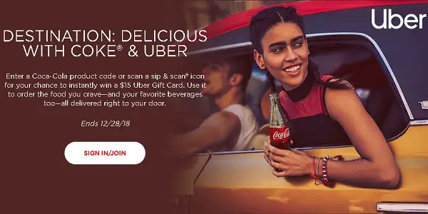 Coca-Cola $15 Uber Gift Card Instant Win Game