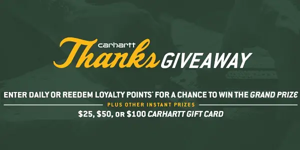 Carhartt Thanks Giveaway and Instant Win Game