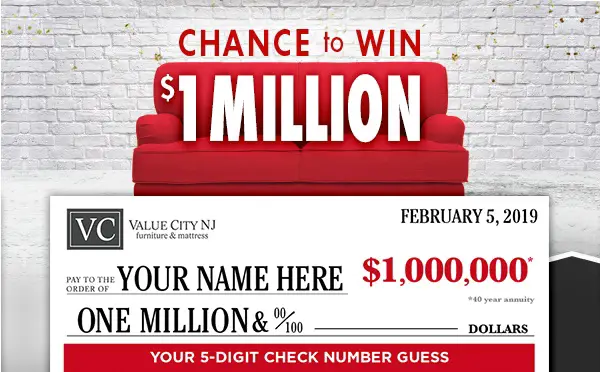 Value City Furniture $1,000,000 Check Number Guess Contest