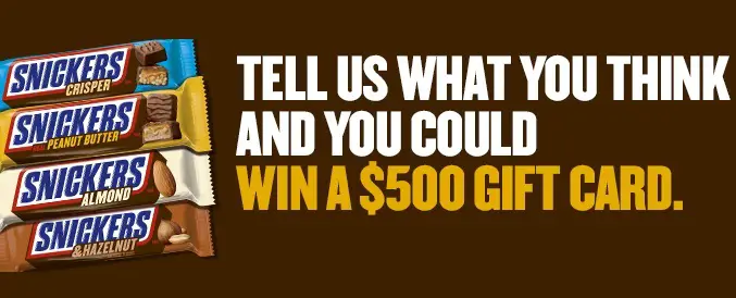Snickers Hunger Satisfaction Survey: Win $500 Gift Card!!