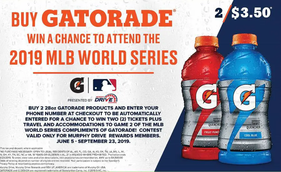 Buy Gatorade Drink to Win MLB World Series 2019 Trip for 2