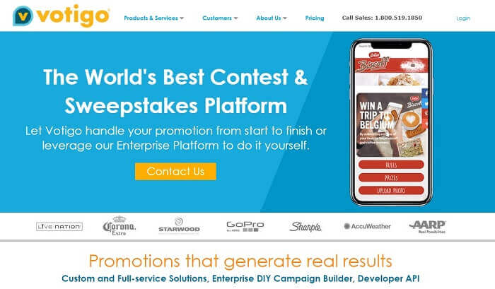 Votigo social media contest and sweepstakes create website