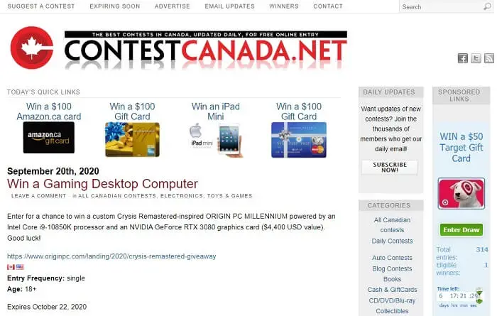 giveaway sites canada