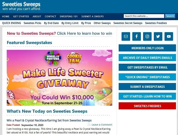 Sweetiessweeps.com: free sweepstakes directory free giveaway bot