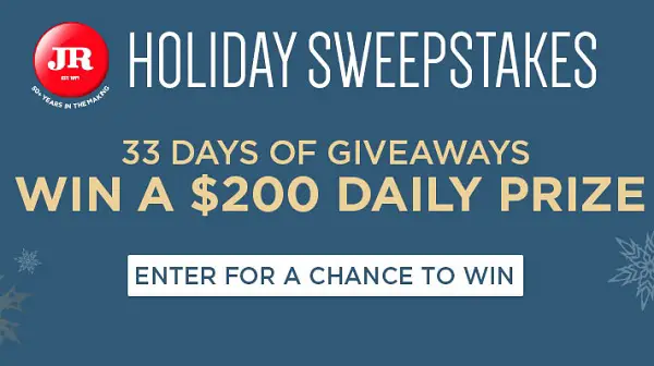 JR Cigars 33 Days of Holiday Sweepstakes: Win $200 Cash Daily! 