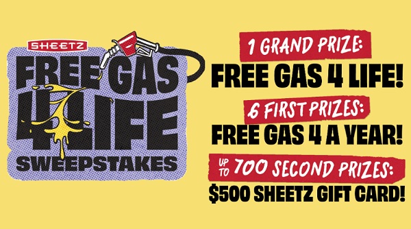 Sheetz Free Gas for Life Sweepstakes: Win Free Gas or Gift Cards! (700+ Winners)
